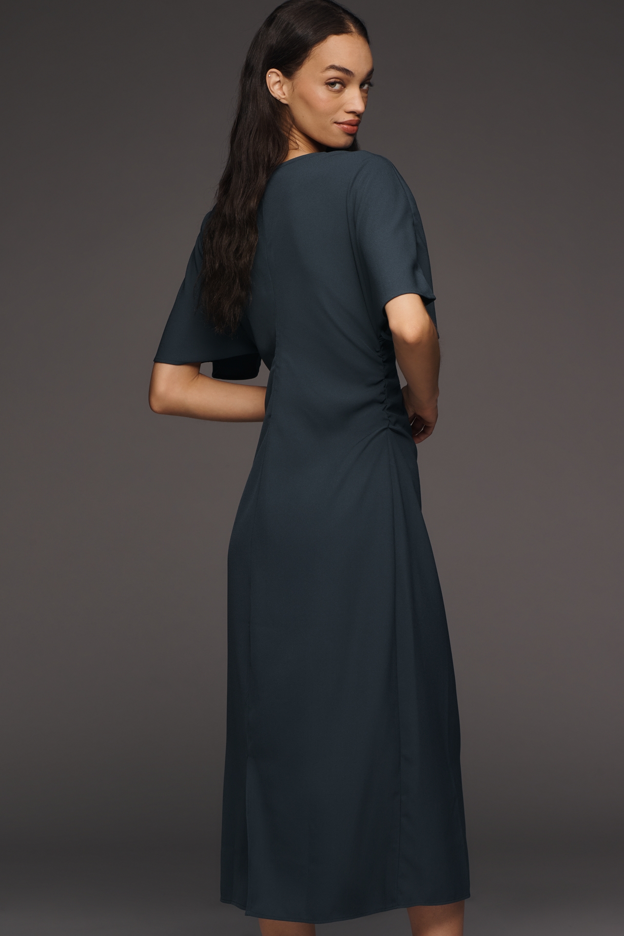 Maeve Ruched Short-Sleeve Midi Dress