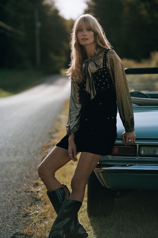 By Anthropologie Sleeveless Embellished Velvet Mini Dress