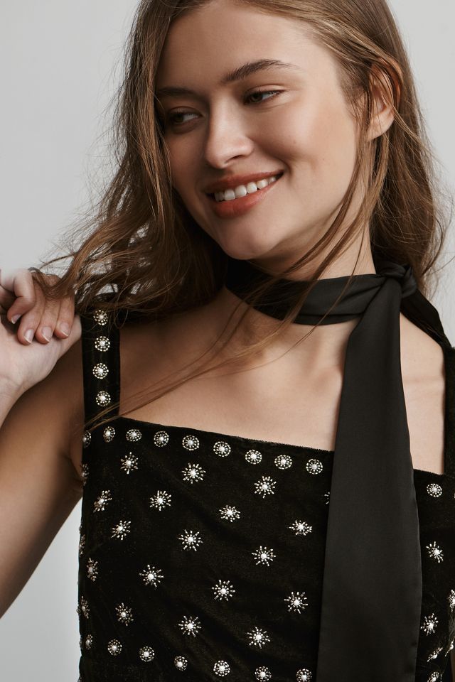 By Anthropologie Sleeveless Embellished Velvet Mini Dress | Anthropologie