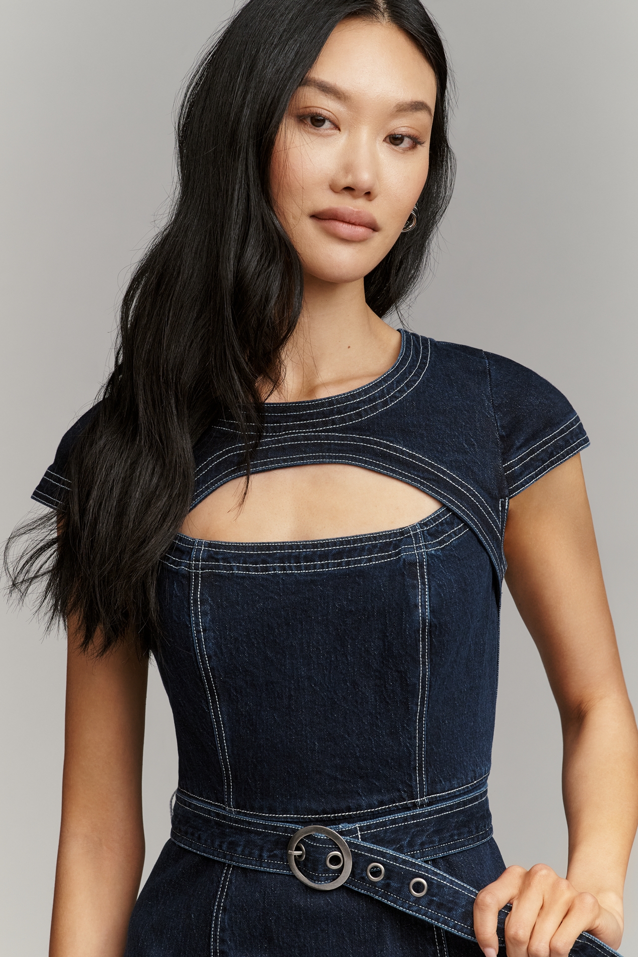 Pilcro Denim Belted Cutout Mini Dress