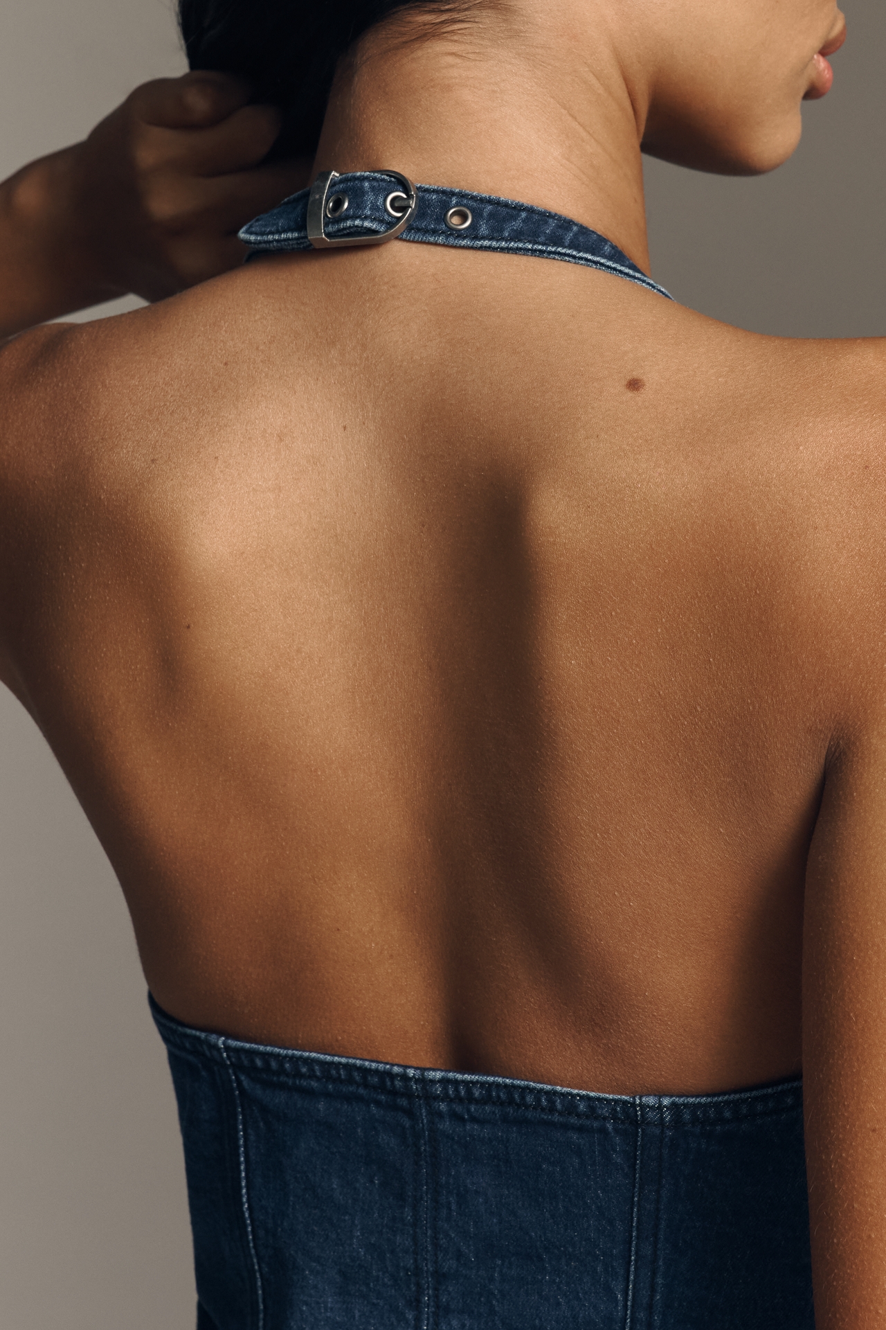 Pilcro Zip-Front Denim Halter Midi Dress