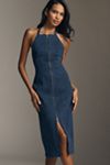 Pilcro Zip-Front Denim Halter Midi Dress | Anthropologie