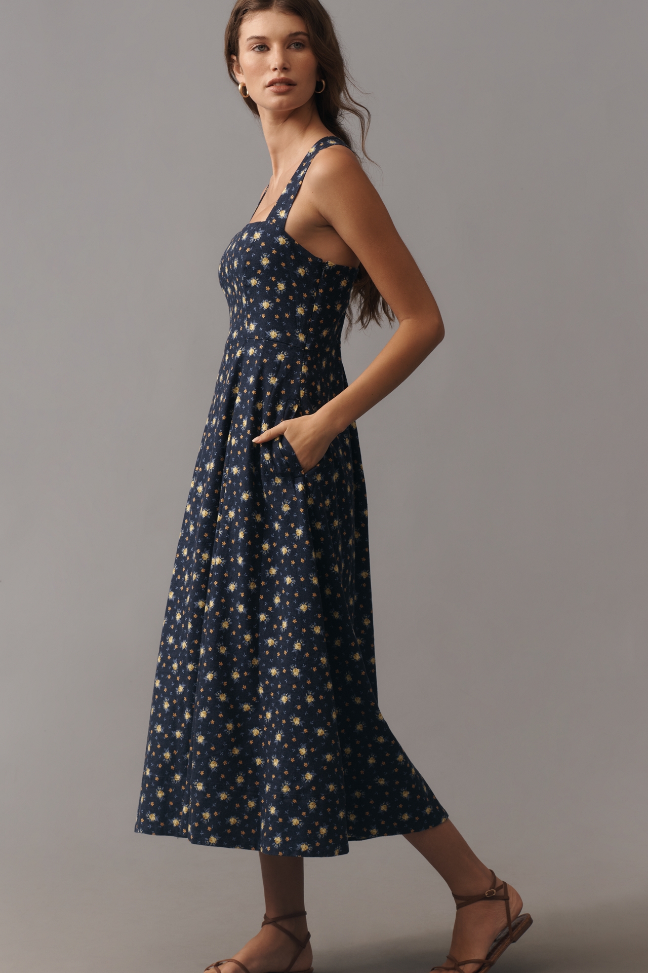 Maeve Printed A-Line Halter Midi Dress