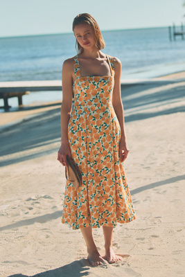 Maeve Printed A-Line Halter Midi Dress