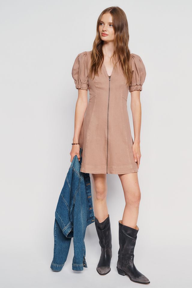 Calder Puff-Sleeve Denim Mini Dress #1