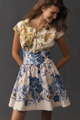 Maeve Cap-Sleeve Waisted Mini Shirt Dress