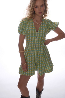 Pilcro Puff-Sleeve Zip-Front Mini Dress