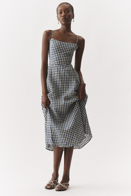 100% European Linen Strappy Midi Dress