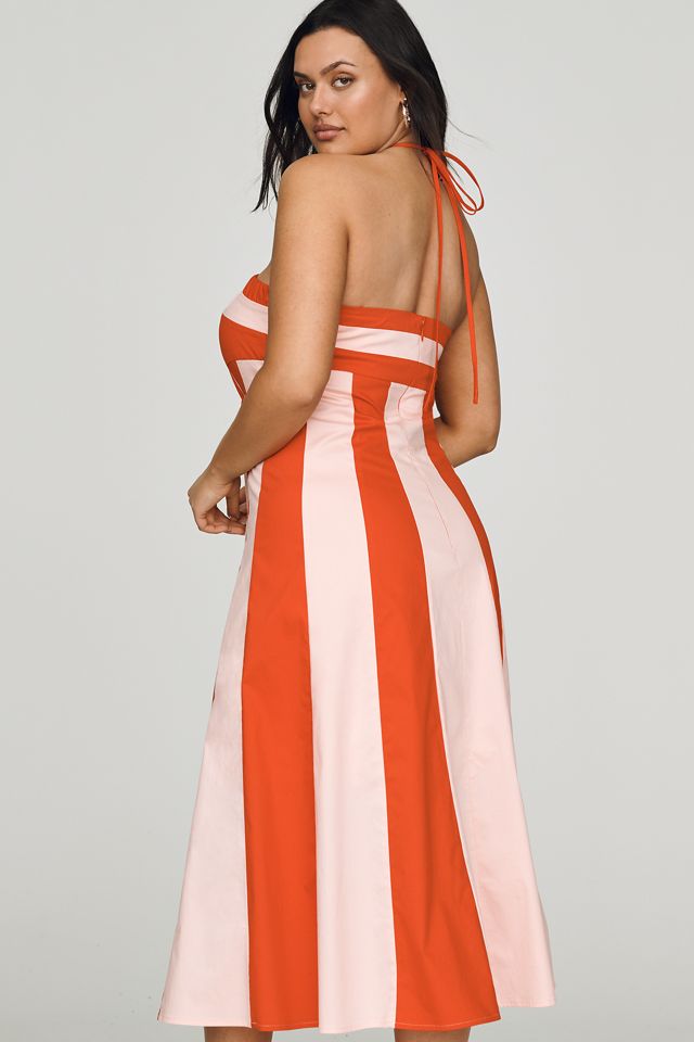 halter square neck dress Linen Blend Square Neck Midi Halter Dress