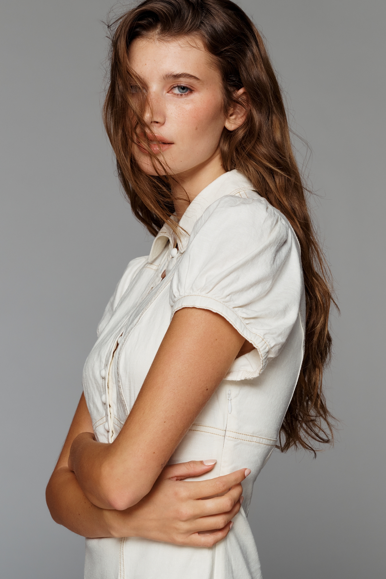 Pilcro Linen-Blend Slim Button-Front Midi Dress