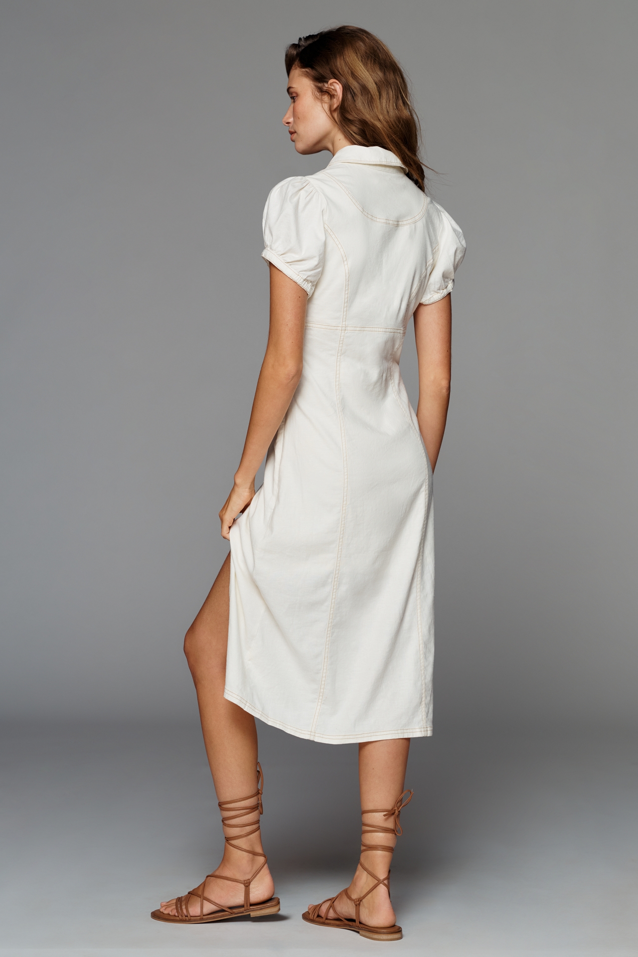 Pilcro Linen-Blend Slim Button-Front Midi Dress