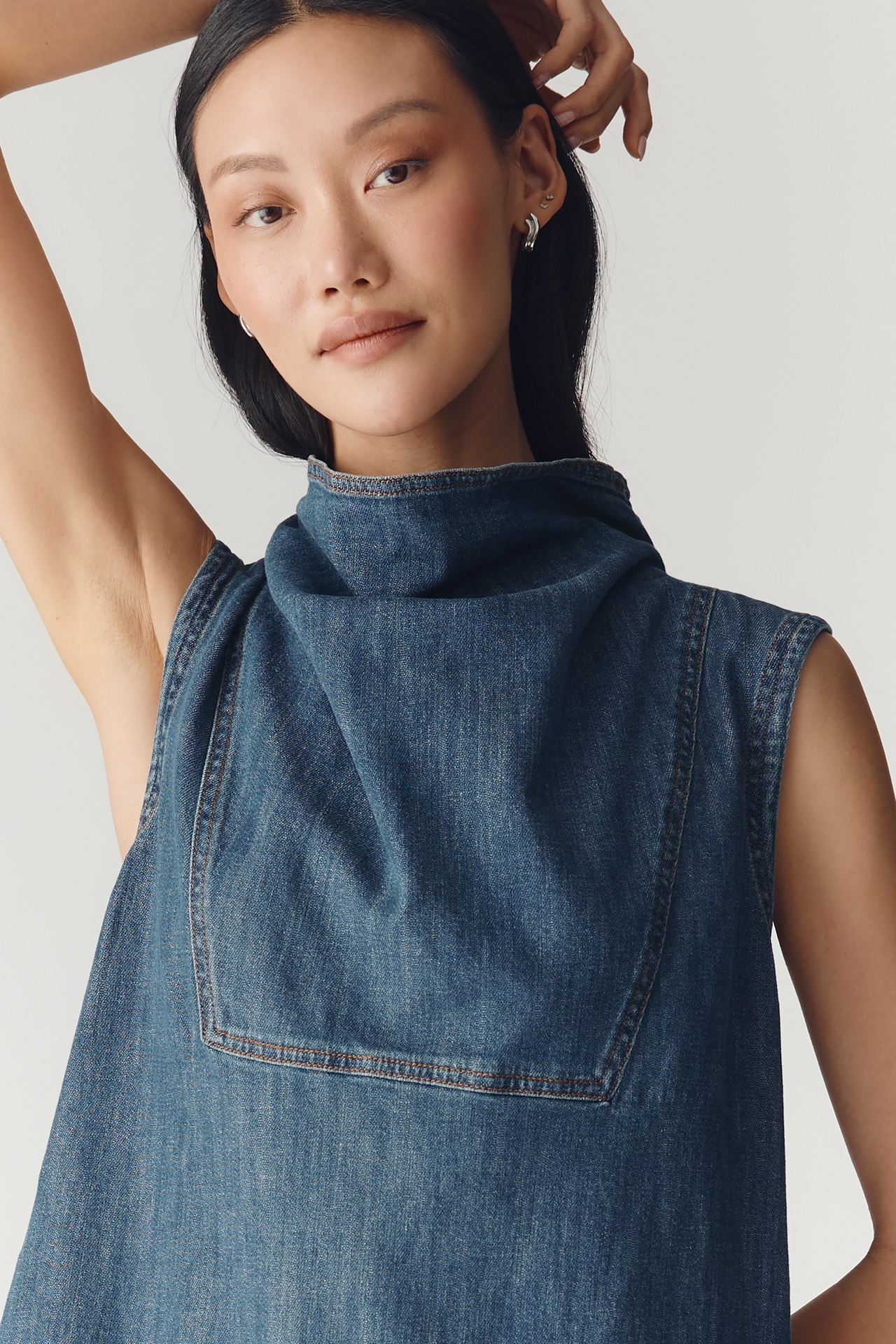 Pilcro Sleeveless Mock-Neck Denim Mini Dress