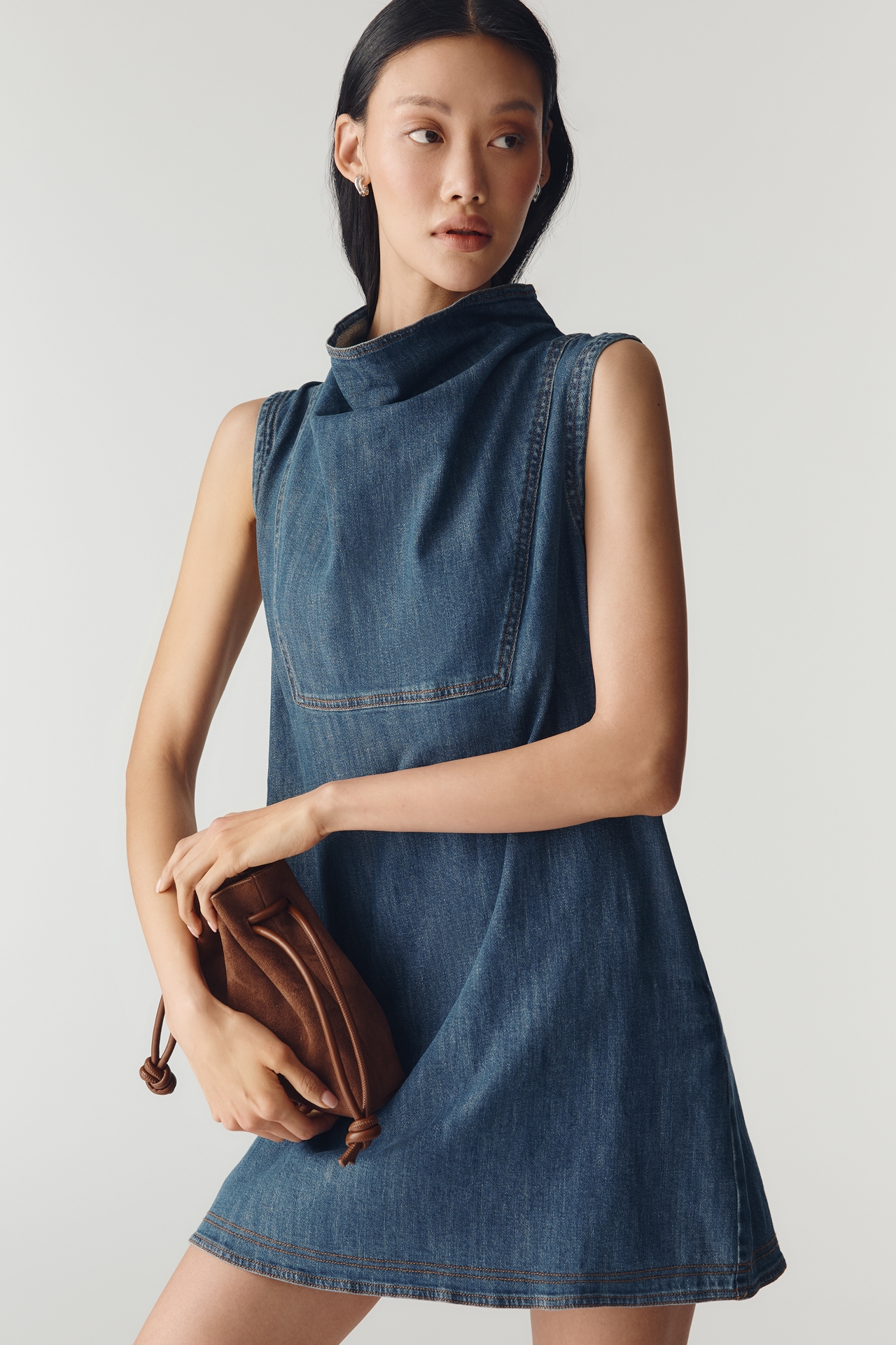 Pilcro Sleeveless Mock-Neck Denim Mini Dress