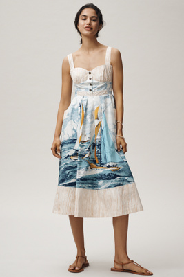 Maeve Cotton Sweetheart Midi Dress | Anthropologie