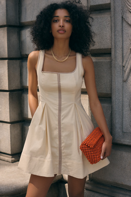Arlette Square-Neck Piped Mini Dress by Maeve