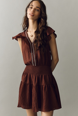 By Anthropologie Smocked Ruffle Mini Dress