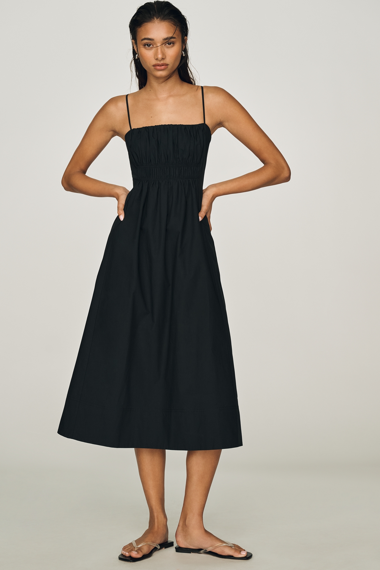 Maeve Cotton Ruched Midi Dress