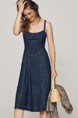 reformation novelle denim midi dress Reformation Novelle Denim Midi Dress In Blue - 40% Off