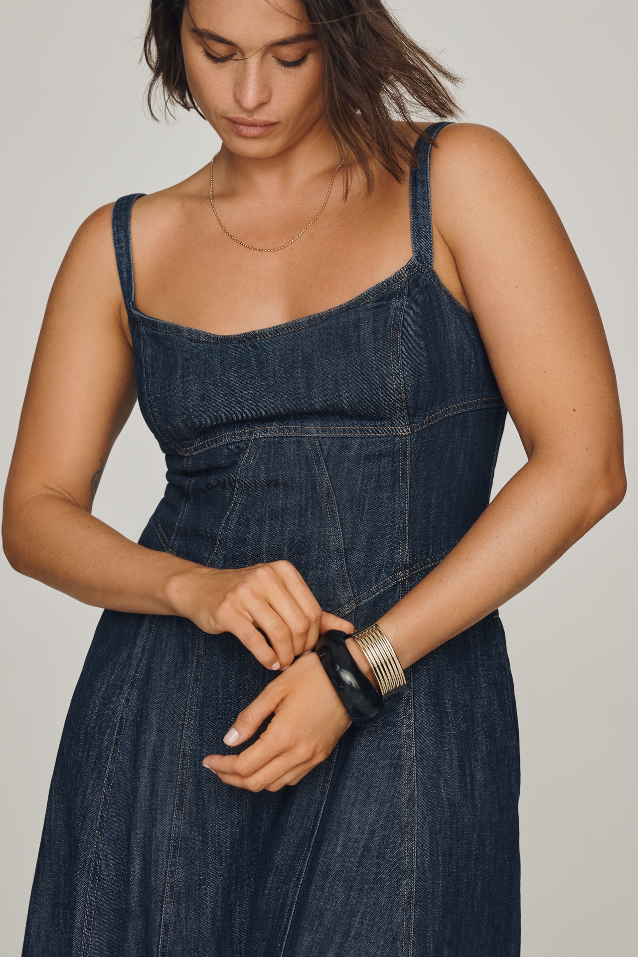 By Anthropologie Denim Waisted Midi Dress