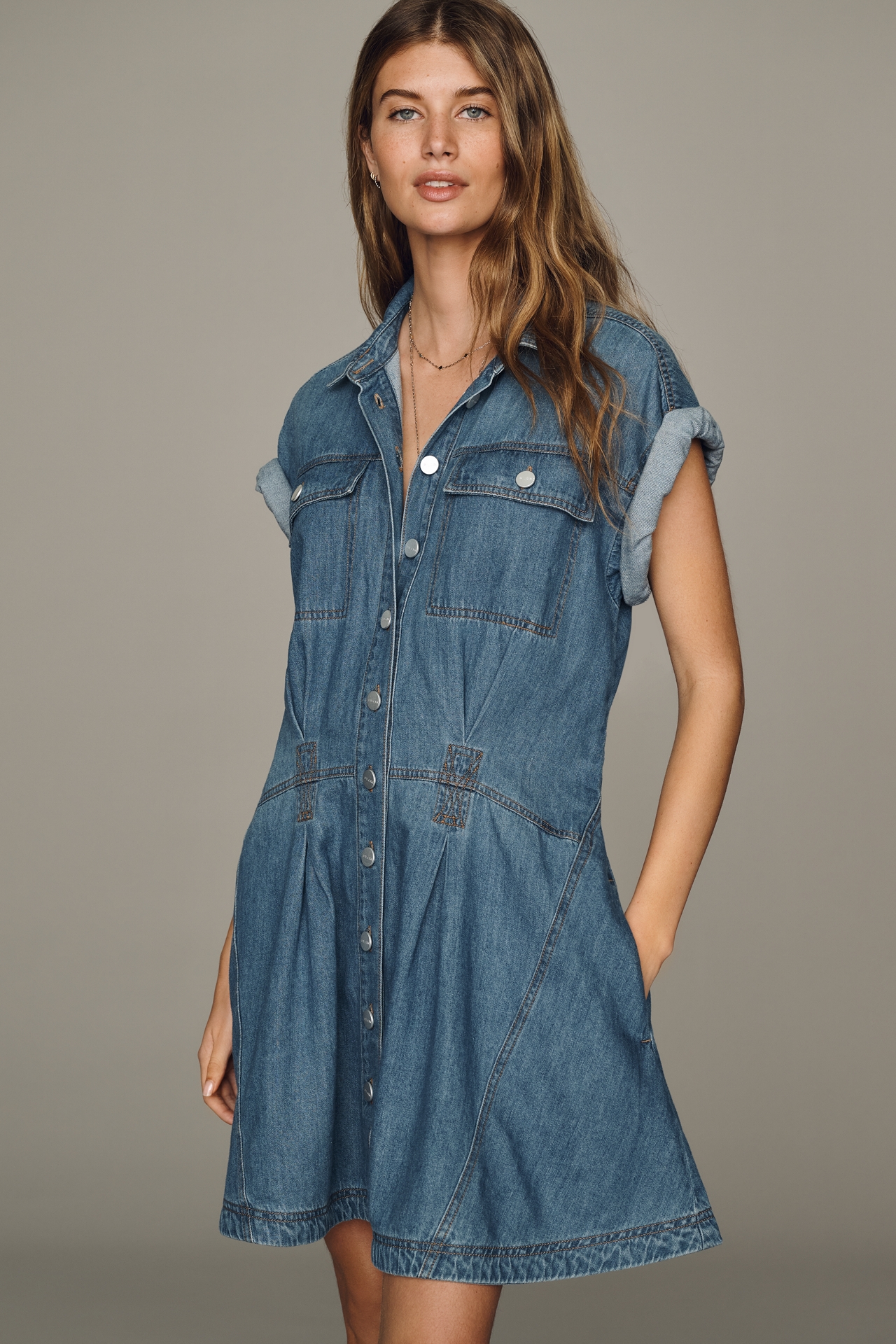 Pilcro Cotton Denim Mini Shirt Dress