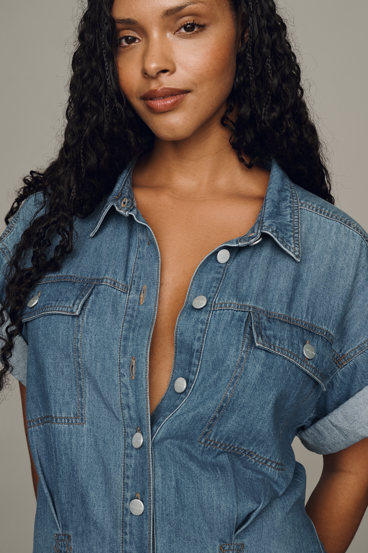 Pilcro Cotton Denim Mini Shirtdress
