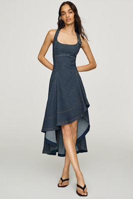 Pilcro Denim High-low Midi Dress In Dark Wash