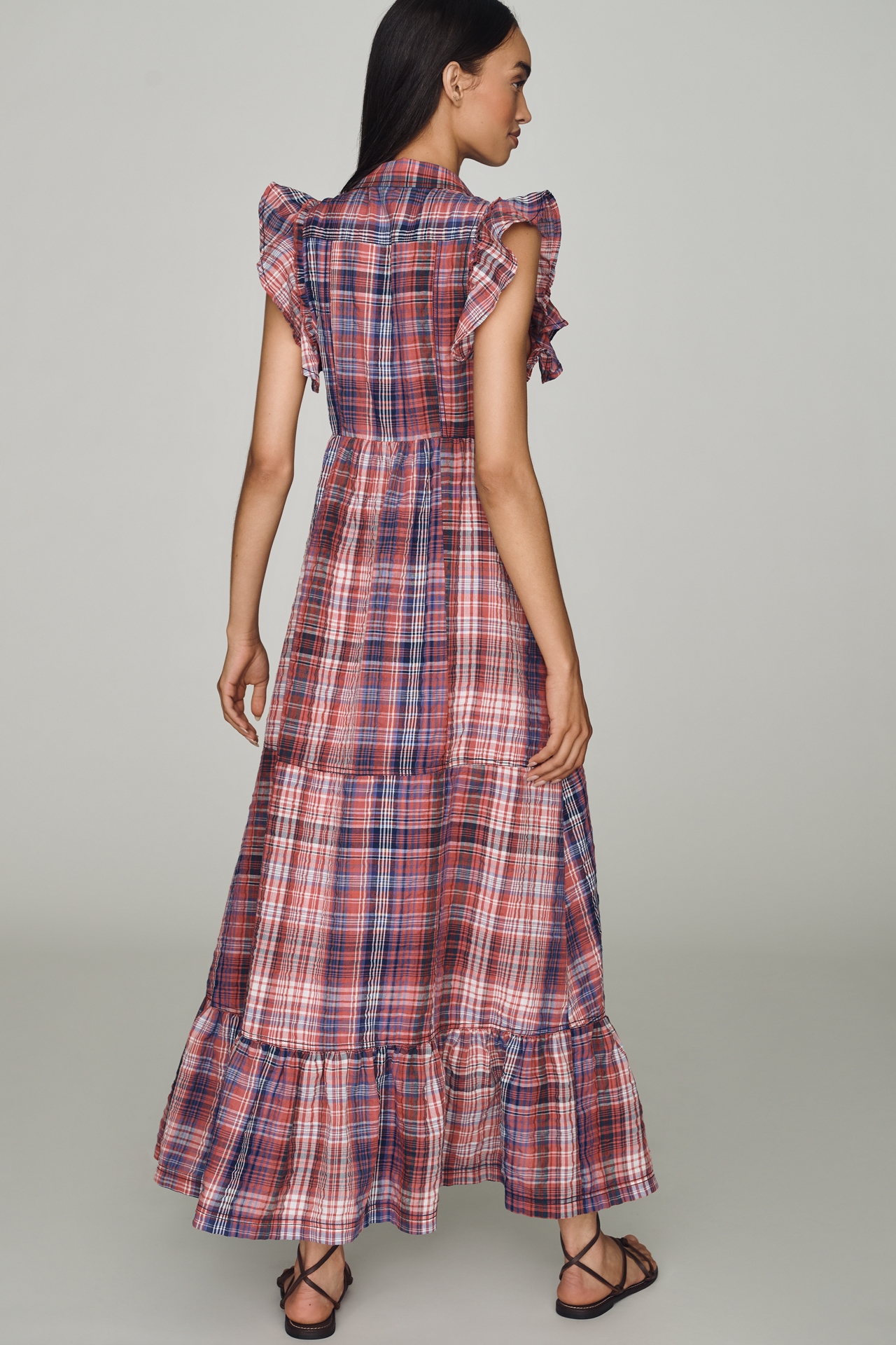 Pilcro Button-Front Ruffle Maxi Dress