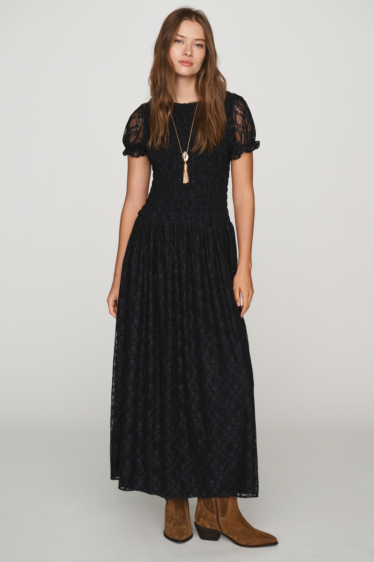 By Anthropologie Margie Smocked Lace Maxi Dress