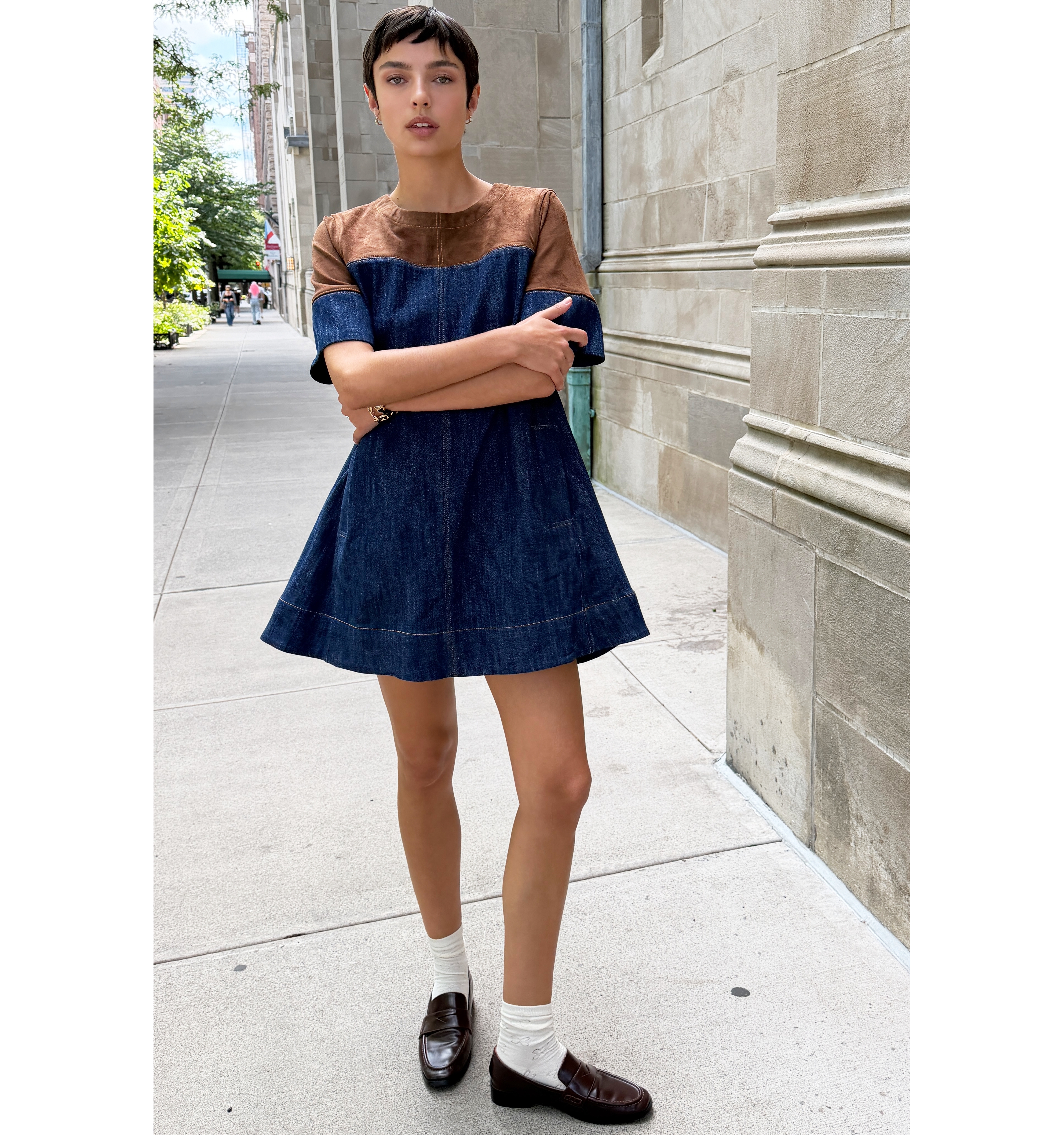 Maeve Emmy Denim Faux Suede Mini Dress
