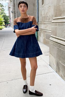 Maeve Emmy Denim Faux-Suede Mini Dress