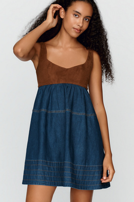 Maeve Contrast Denim Mini Dress | Anthropologie