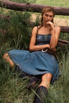 Pilcro Denim Drop-Waist Midi Dress