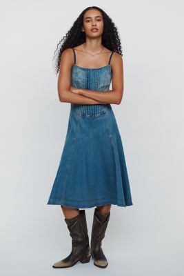 Pilcro Denim Drop-Waist Midi Dress