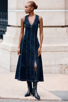 Pilcro Studded Denim Midi Dress