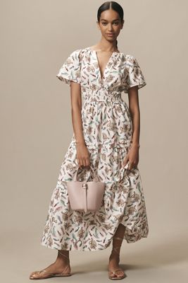 By Anthropologie Short-Sleeve V-Neck Pleated Midi Dress