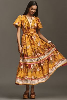 美品【定価2.8万】Anthropologie ダーシャスモックミディドレス 美品【定価2.8万】Anthropologie ダーシャスモックミディドレス