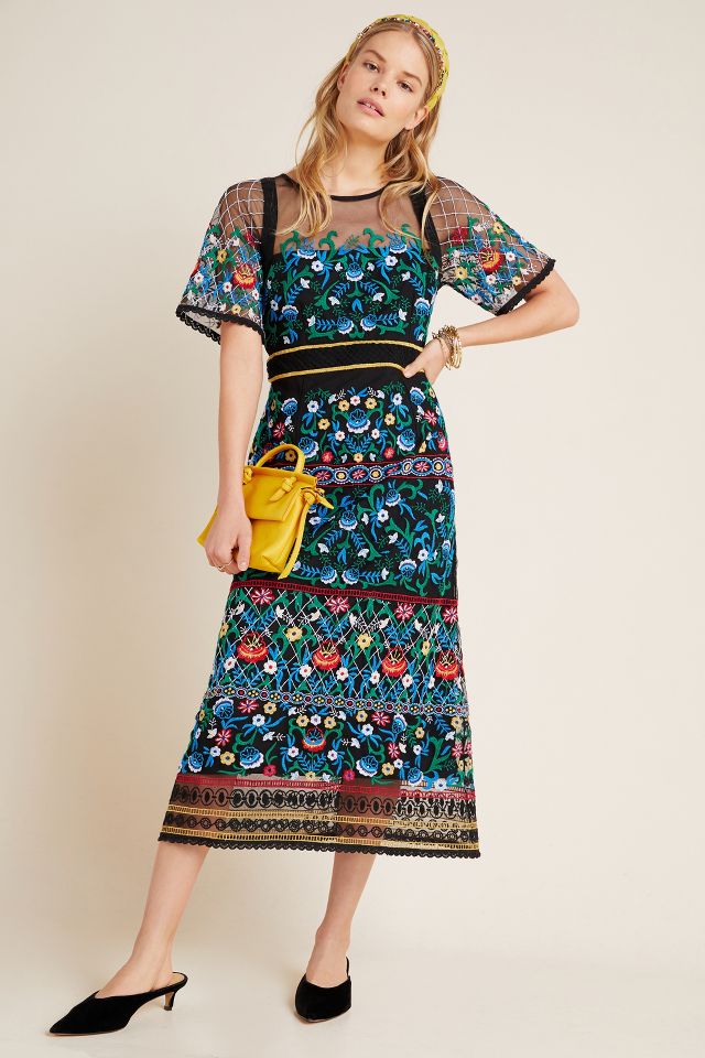 Anthropologie black shop embroidered dress