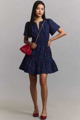 Lovaan Lorna Puff-Sleeve V-Neck Linen-Silk Maxi Dress