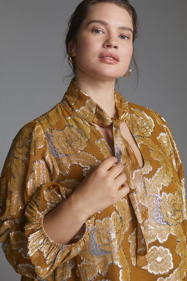Maeve Tie-Neck Metallic Tunic Dress #7
