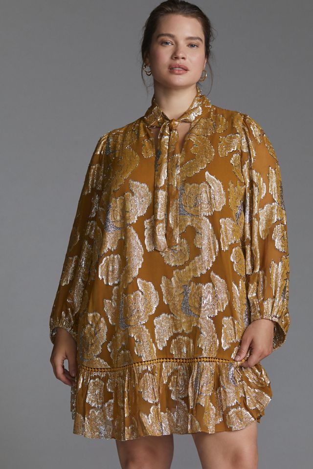 Maeve Tie-Neck Metallic Tunic Dress #8