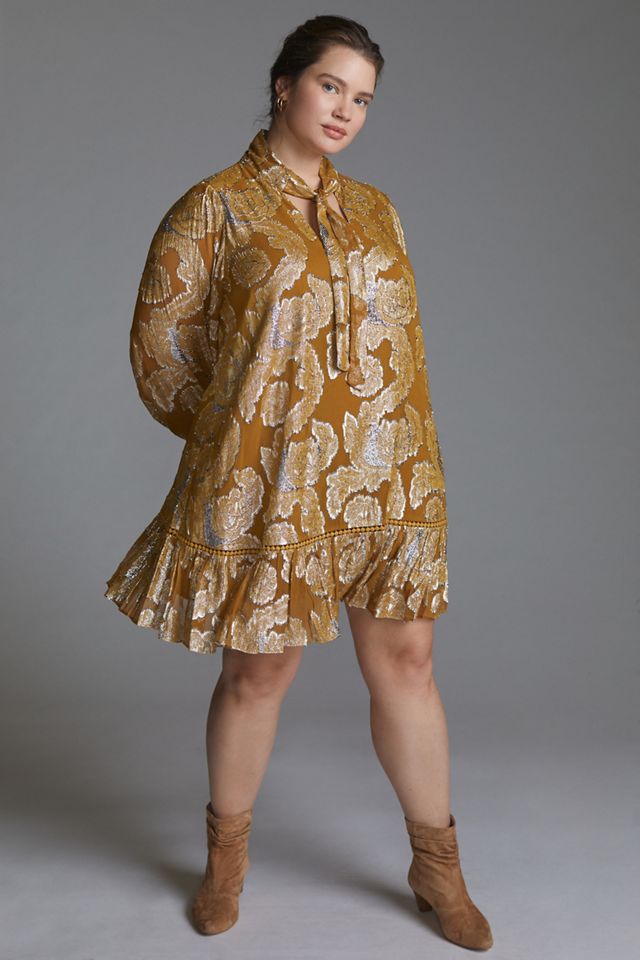Maeve Tie-Neck Metallic Tunic Dress #6