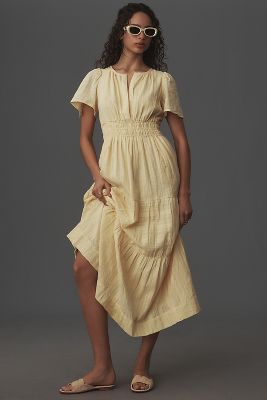 By Anthropologie V-Neck Tiered Maxi Shirt Dress