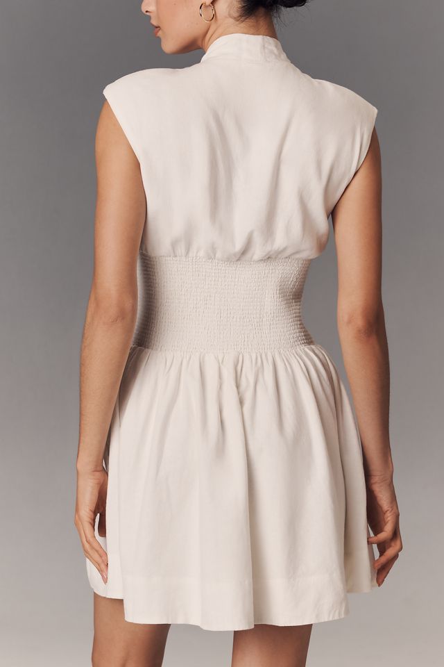 The Tommie Cap-Sleeve Smocked Front-Zip Shirt Dress: Linen Mini Edition #1