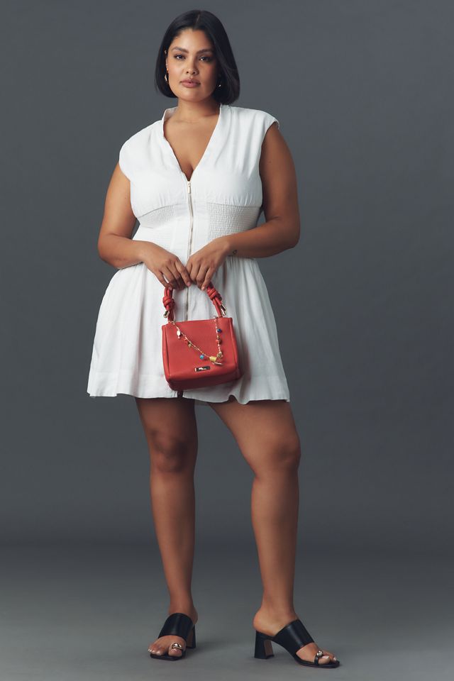 The Tommie Cap-Sleeve Smocked Front-Zip Shirt Dress: Linen Mini Edition #5