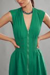The Tommie Cap-Sleeve Smocked Front-Zip Shirt Dress: Linen Mini Edition