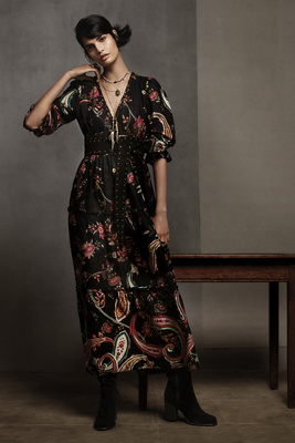 anthropologie paisley maxi dress Anthropologie FOREVER THAT GIRL Beaded Corseted Paisley Maxi Dress Boho  Goth M
