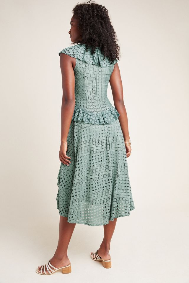 Anthropologie online Antoinette Dress, Sage Green Lace Midi Summer Dress Womens Size 2