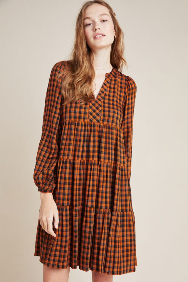 maeve anthropologie brown plaid dress Amber Tiered Tunic Maeve sleeveless Preferably out in a Adult Dress:XXL All About Reverie: Modern Provence Mini Dress