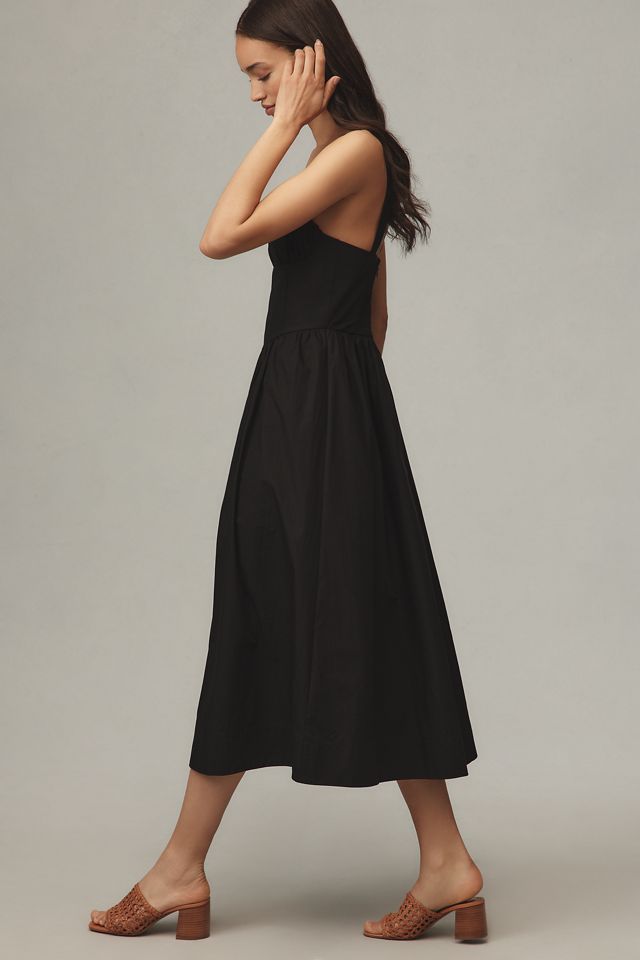 By Anthropologie Drop-Waist Ruched Midi Dress
