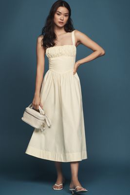 By Anthropologie Drop-Waist Ruched Midi Dress